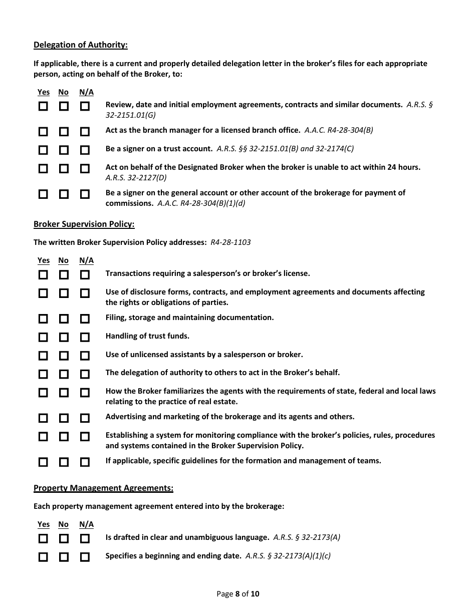 Broker Audit Declaration - Arizona, Page 8