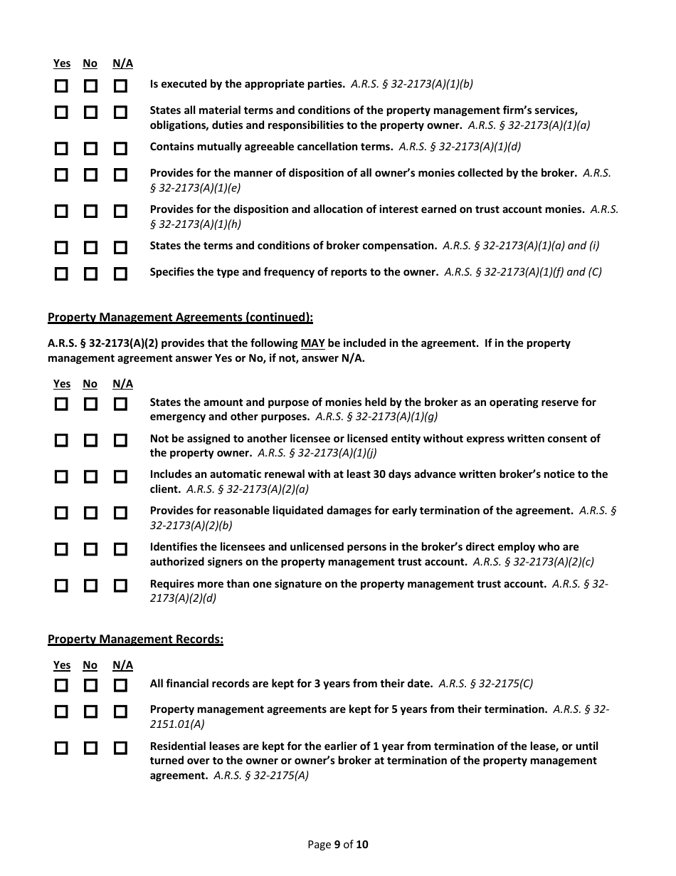 Broker Audit Declaration - Arizona, Page 9