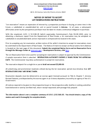 Form G Notice of Intent to Accept Lot Reservations - Arizona