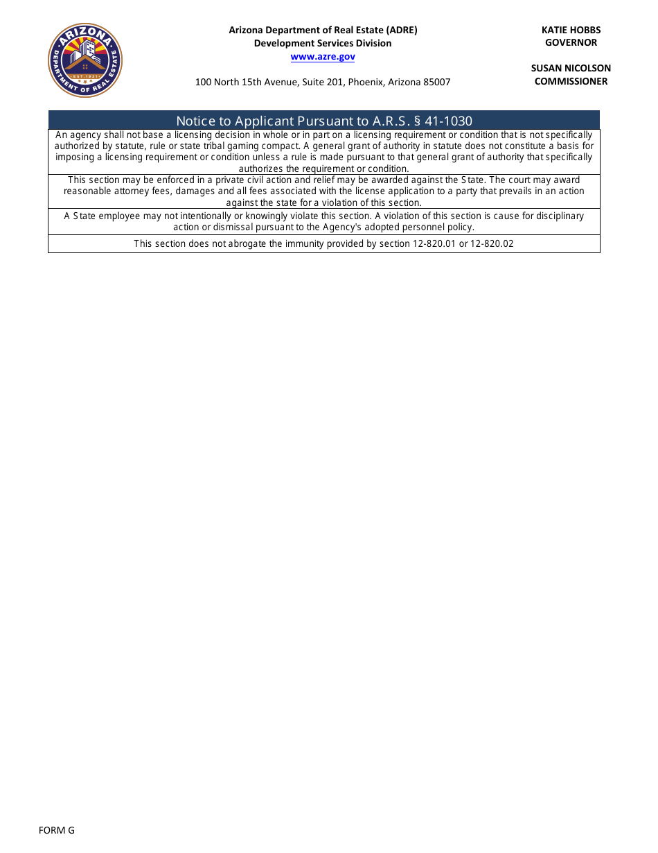 Form G Notice of Intent to Accept Lot Reservations - Arizona, Page 4
