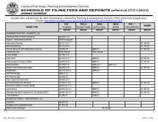 Form PDS-369 Schedule of Filing Fees and Deposits - County of San Diego, California