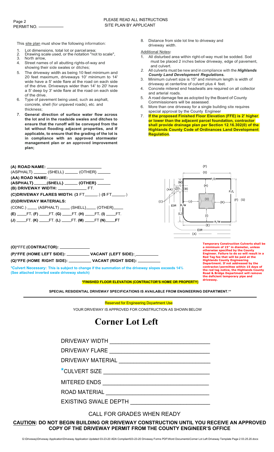 Highlands County Right-Of-Way Construction Permit Application - Highlands County, Florida, Page 4