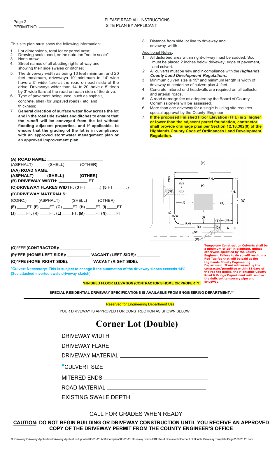 Highlands County Right-Of-Way Construction Permit Application - Highlands County, Florida, Page 6