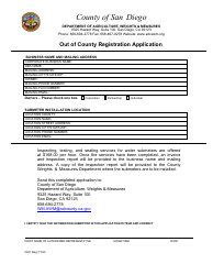 Document preview: Out of County Registration Application - County of San Diego, California