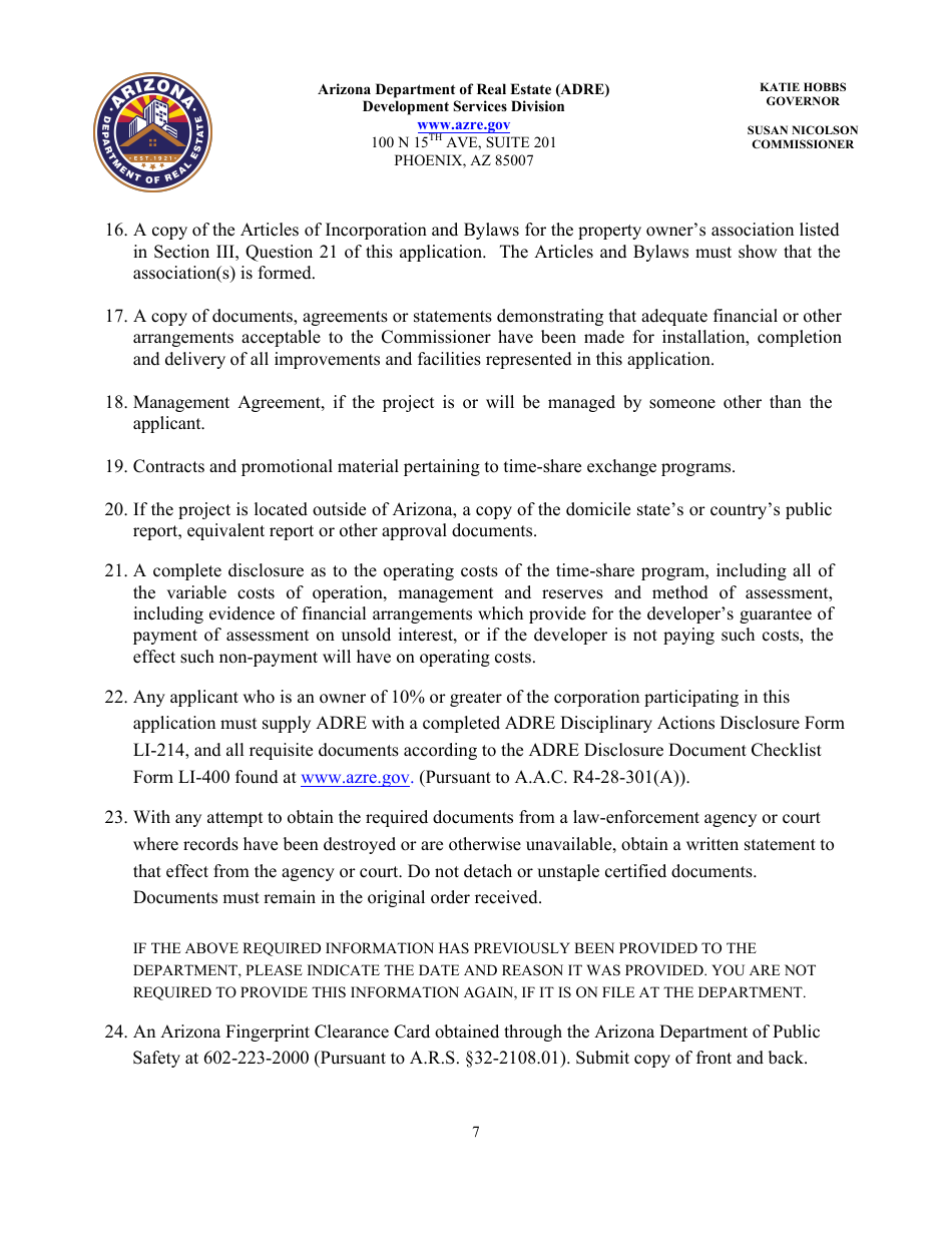 Application for Timeshare Public Report - Arizona, Page 11