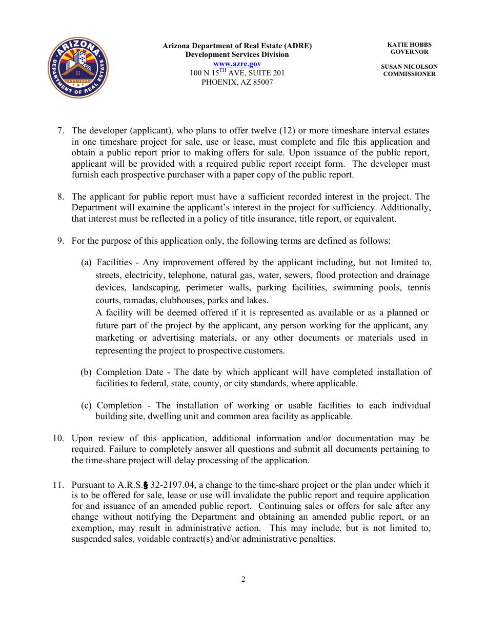 Application for Timeshare Public Report - Arizona, Page 6