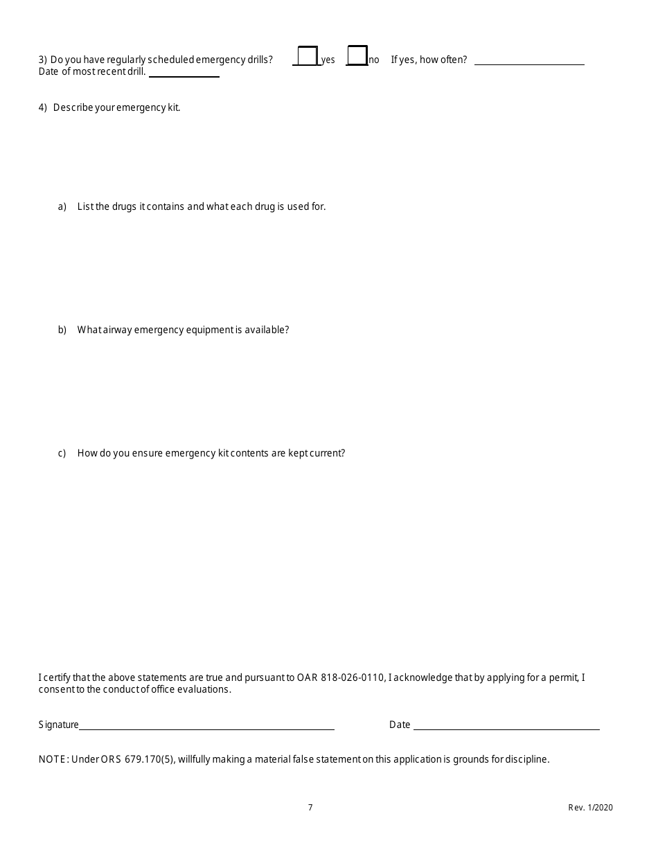 General Anesthesia Permit Application Form - Oregon, Page 9