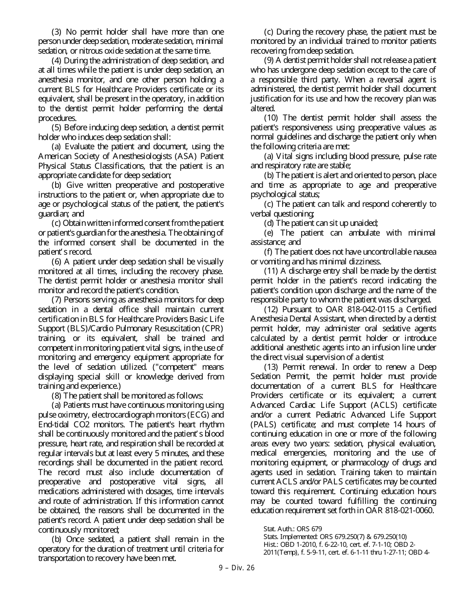 Minimal Sedation Permit Applciation Form - Oregon, Page 18
