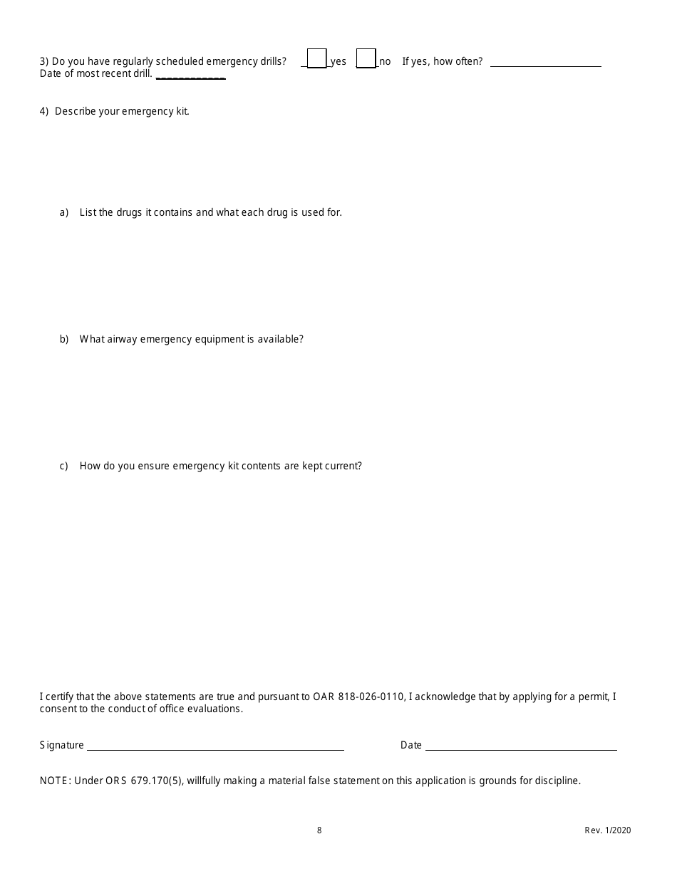 Minimal Sedation Permit Applciation Form - Oregon, Page 9