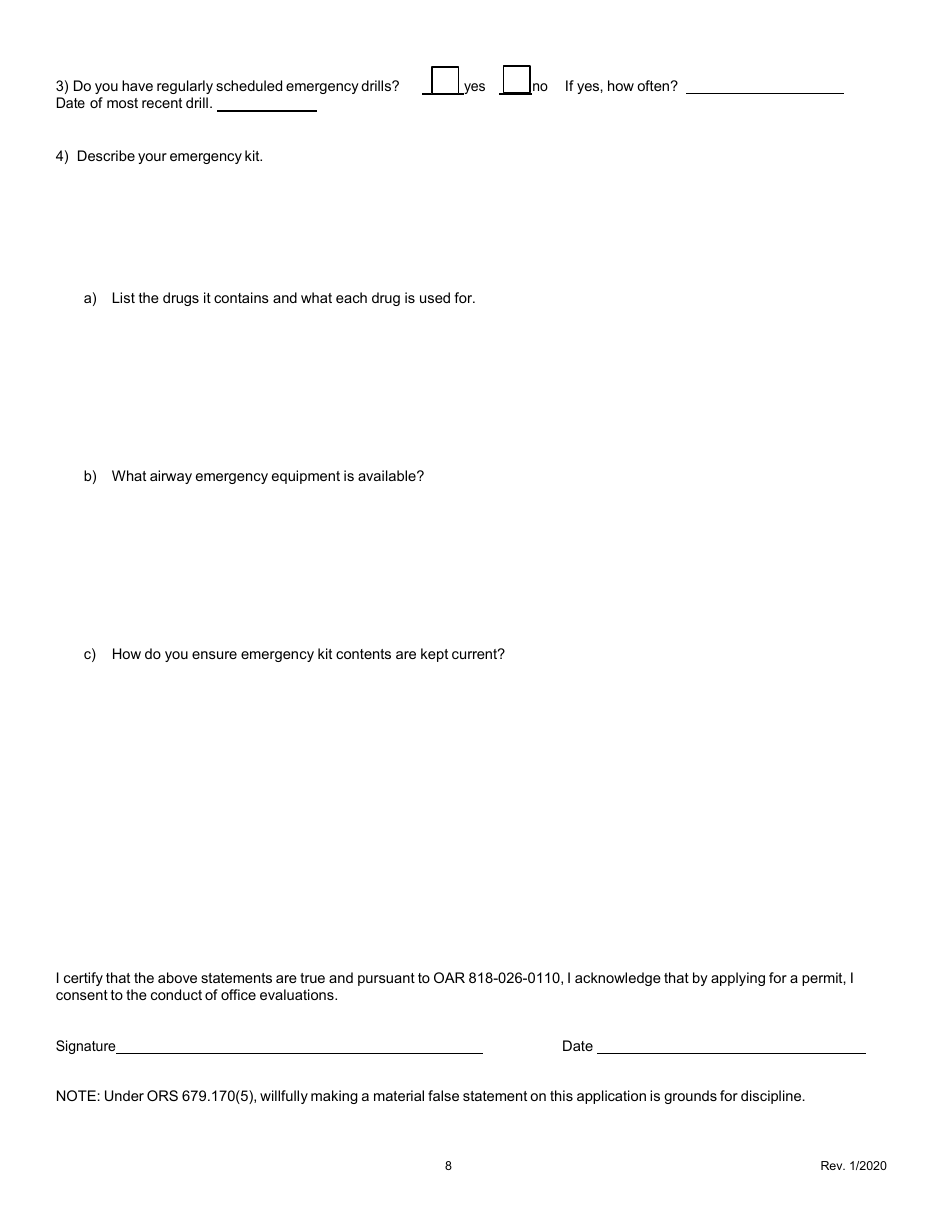 Moderate Sedation Permit Application Form - Oregon, Page 9