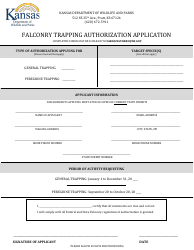 Document preview: Falconry Trapping Authorization Application - Kansas