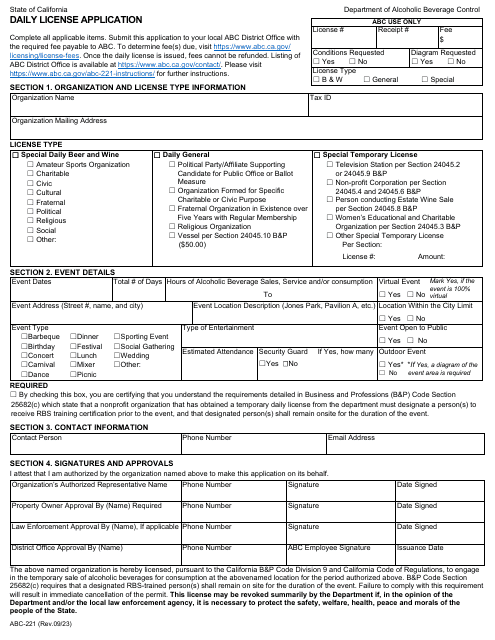 Form Abc 221 Download Fillable Pdf Or Fill Online Daily License