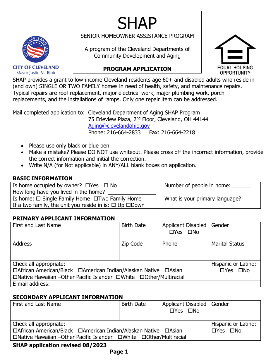 Senior Homeowner Assistance Program (Shap) Application - City of Cleveland, Ohio, Page 3