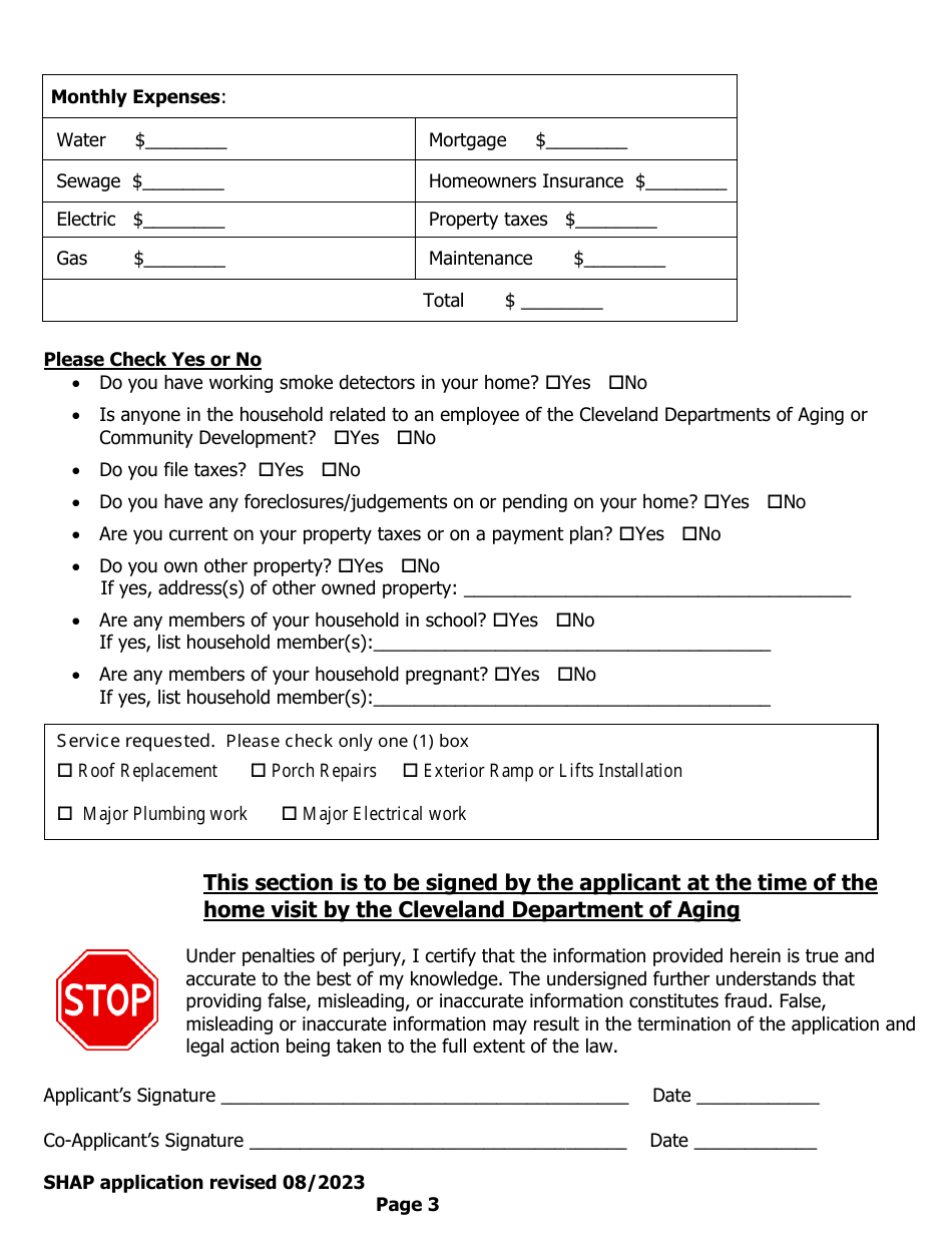 Senior Homeowner Assistance Program (Shap) Application - City of Cleveland, Ohio, Page 5