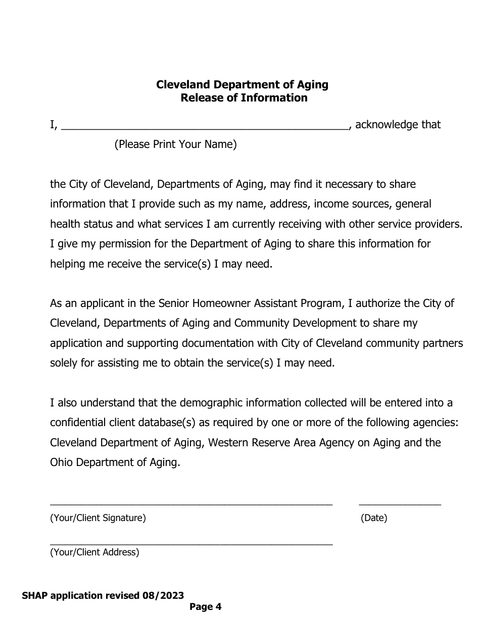 Senior Homeowner Assistance Program (Shap) Application - City of Cleveland, Ohio, Page 6