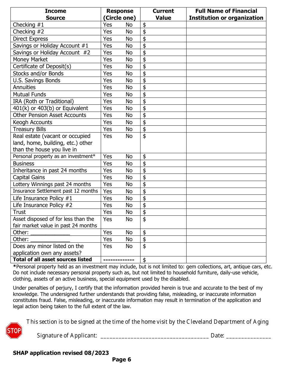 Senior Homeowner Assistance Program (Shap) Application - City of Cleveland, Ohio, Page 8