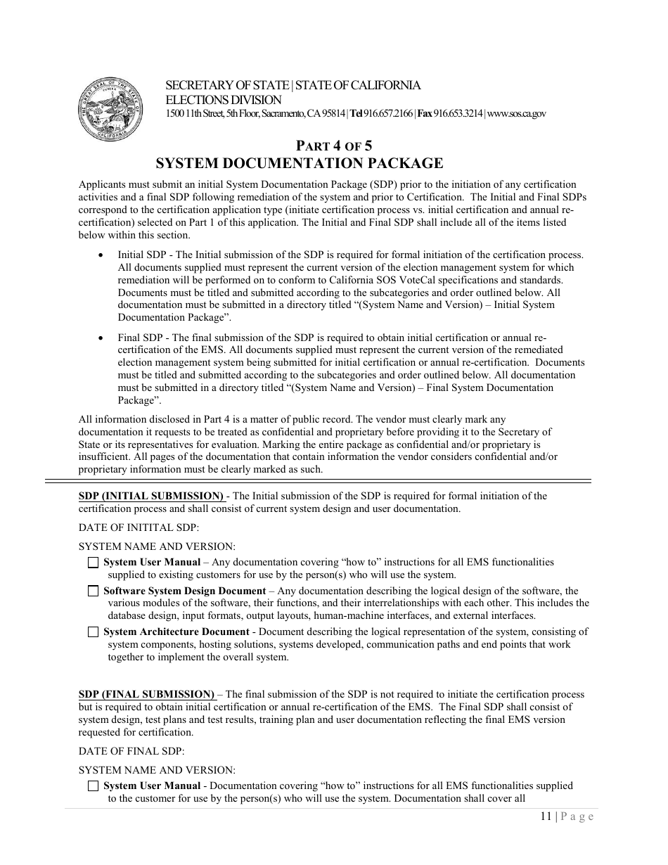 California Application for Certification of an Election Management System - California, Page 11