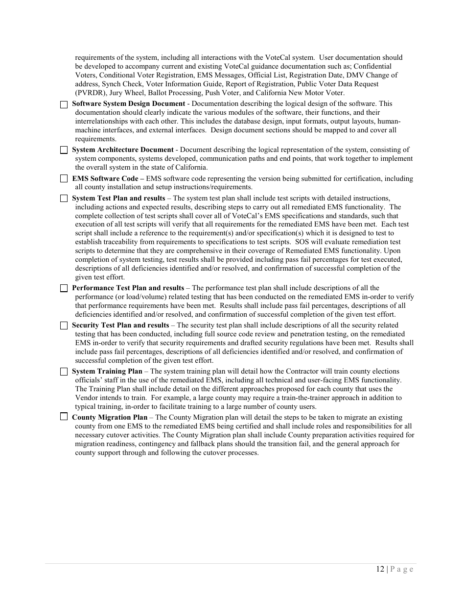 California Application for Certification of an Election Management System - California, Page 12