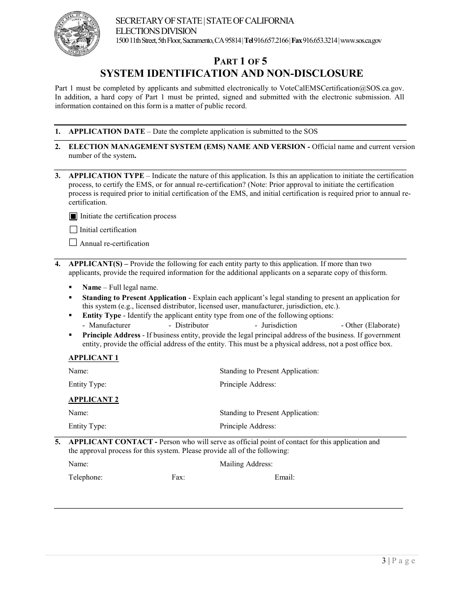 California Application for Certification of an Election Management System - California, Page 3