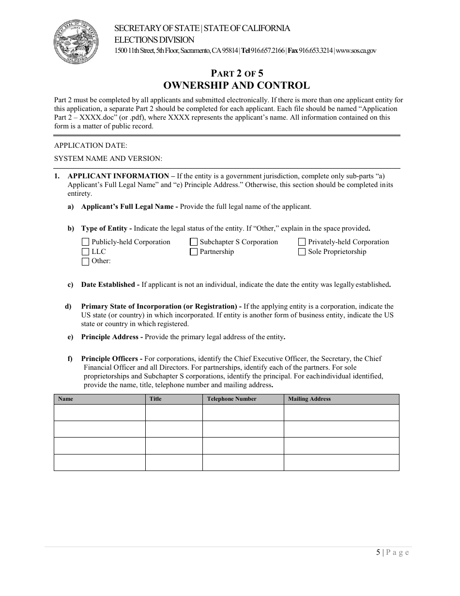 California Application for Certification of an Election Management System - California, Page 5