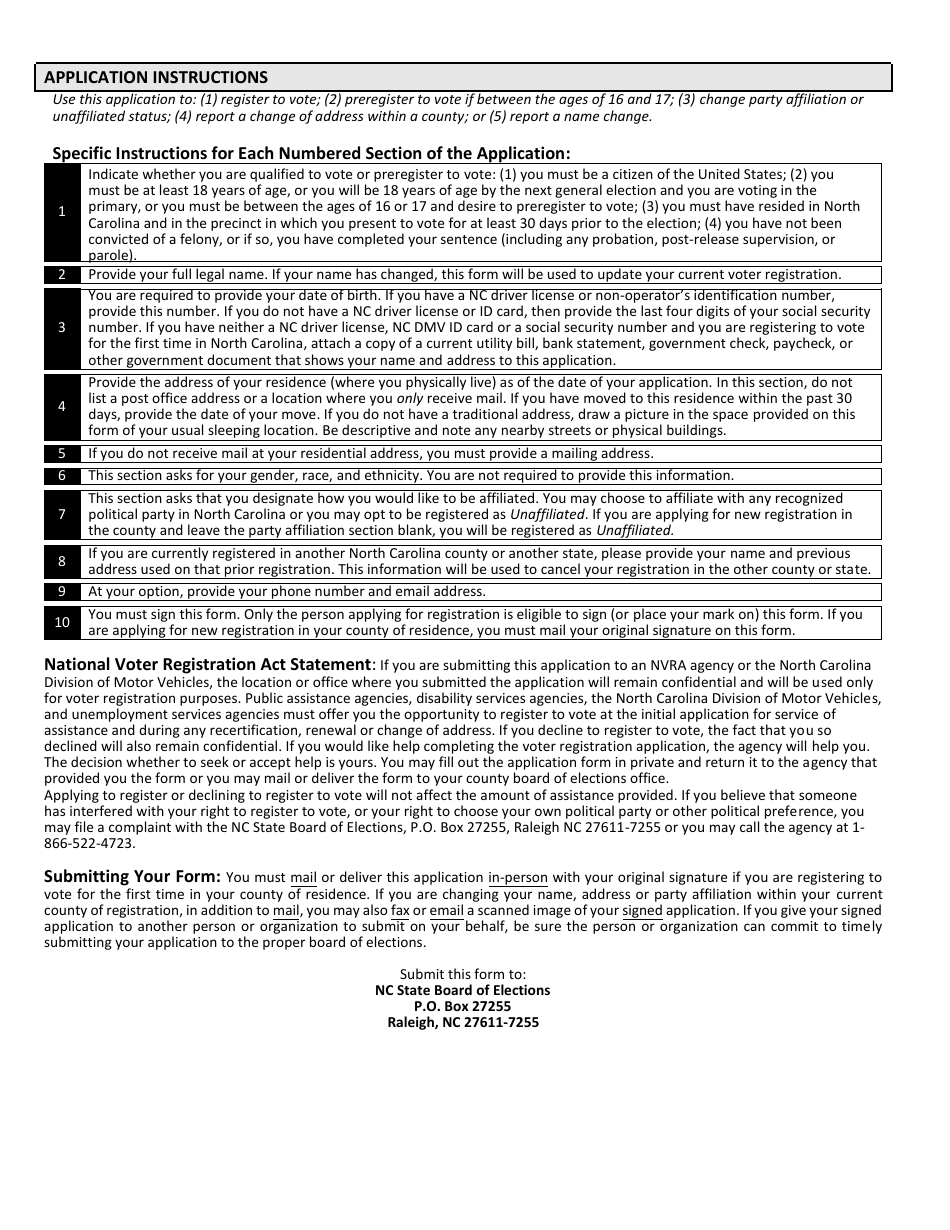 Form 02W North Carolina Voter Registration Application - Disability Services Agencies - North Carolina, Page 2