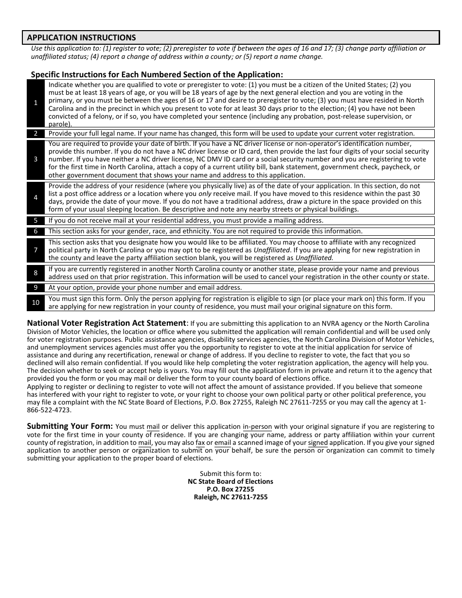 Form 01w Download Printable Pdf Or Fill Online North Carolina Voter Registration Application 2955