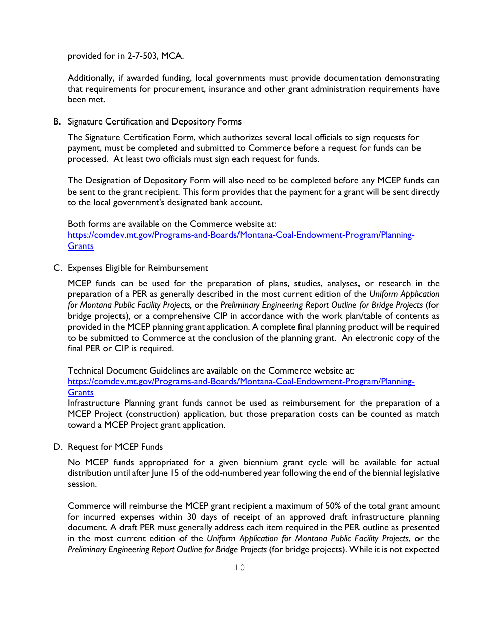Administration Guidelines  Application for Infrastructure Planning Grants - Montana, Page 10
