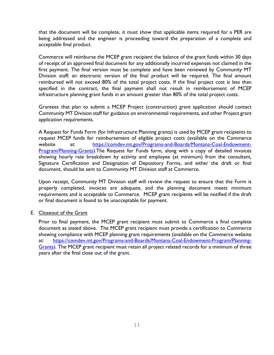 Administration Guidelines  Application for Infrastructure Planning Grants - Montana, Page 11