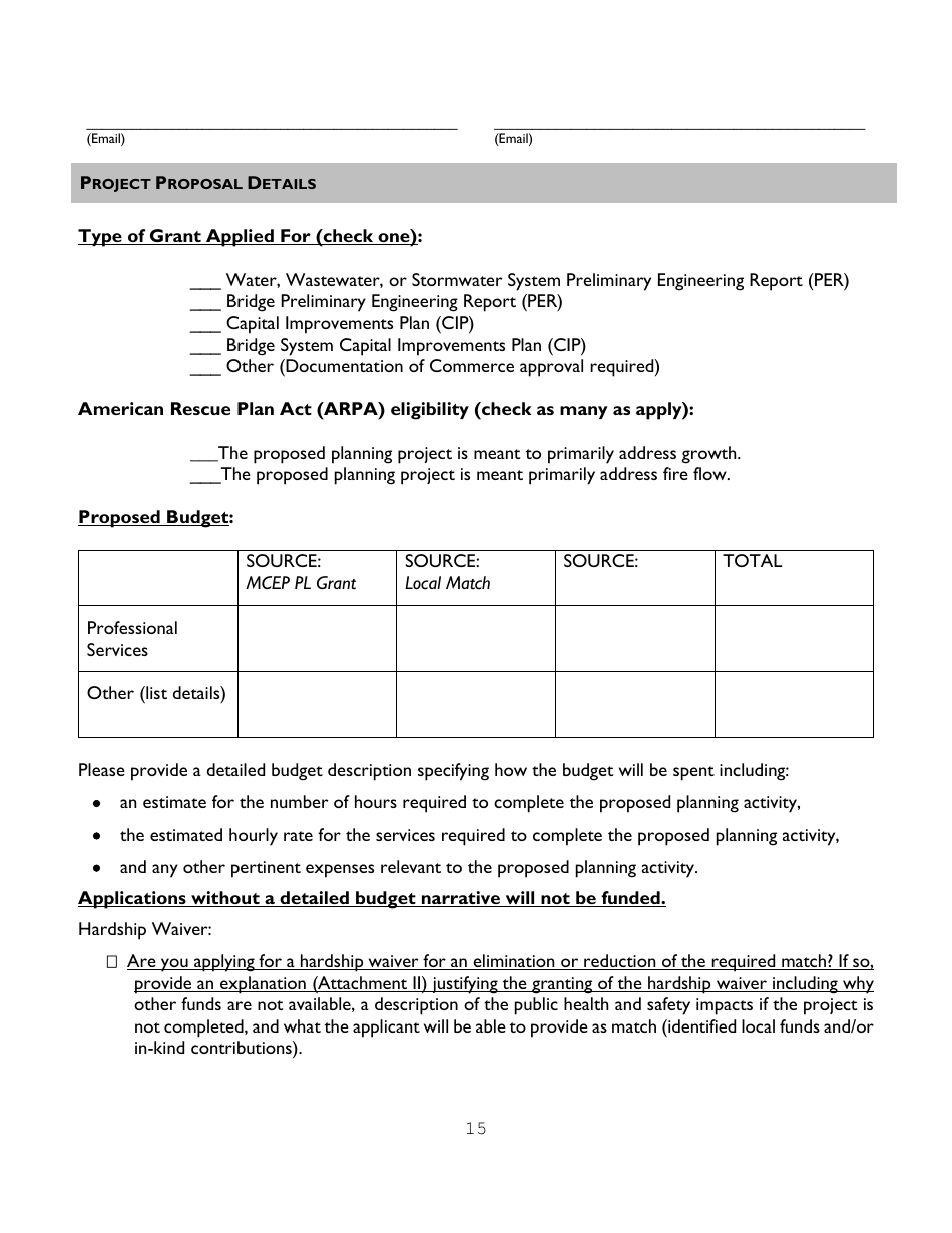 Administration Guidelines  Application for Infrastructure Planning Grants - Montana, Page 15