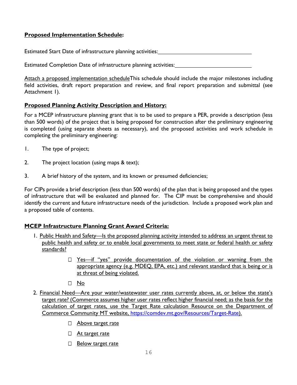 Administration Guidelines  Application for Infrastructure Planning Grants - Montana, Page 16