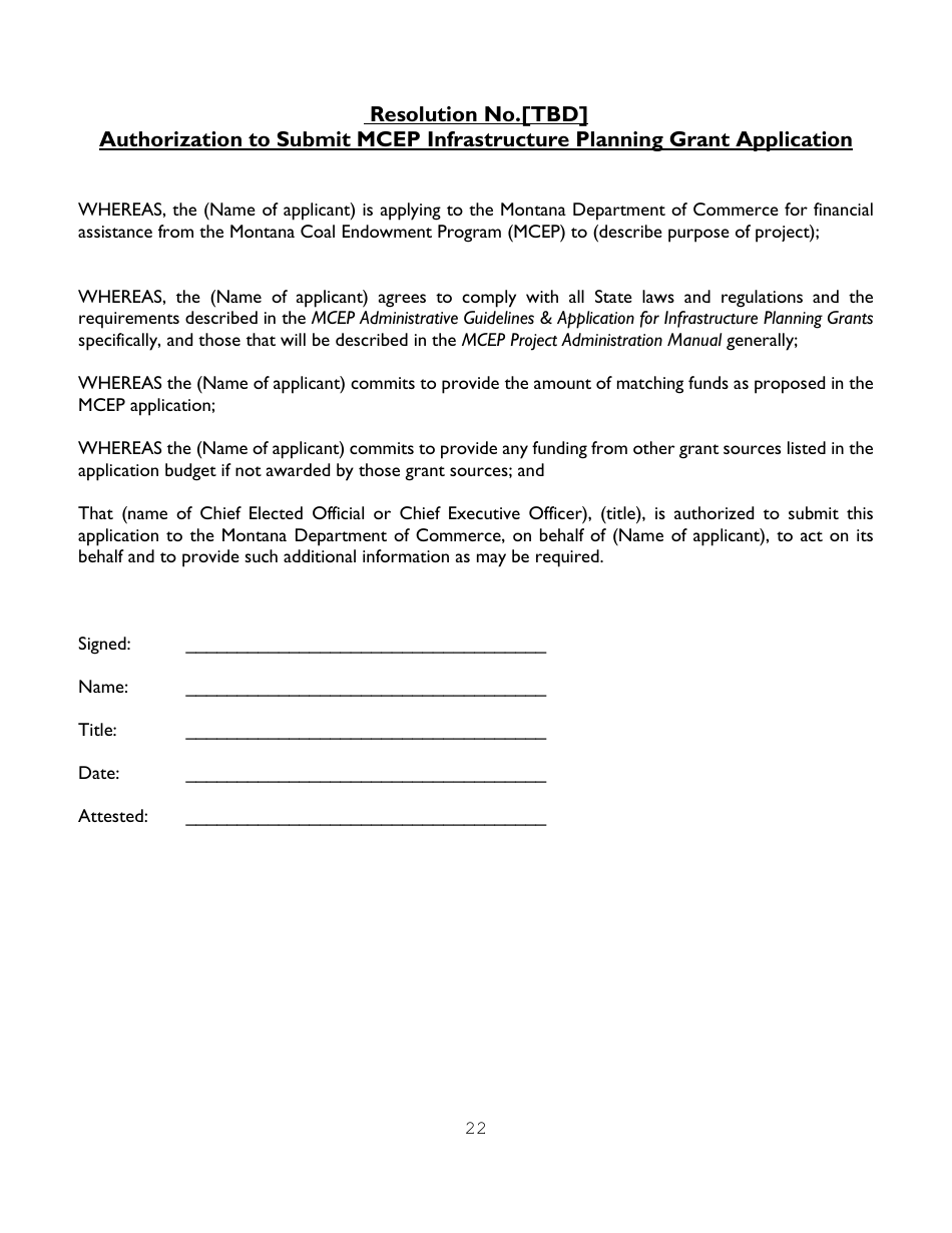 Administration Guidelines  Application for Infrastructure Planning Grants - Montana, Page 22