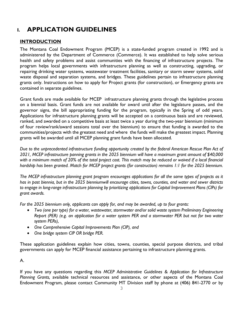 Administration Guidelines  Application for Infrastructure Planning Grants - Montana, Page 3