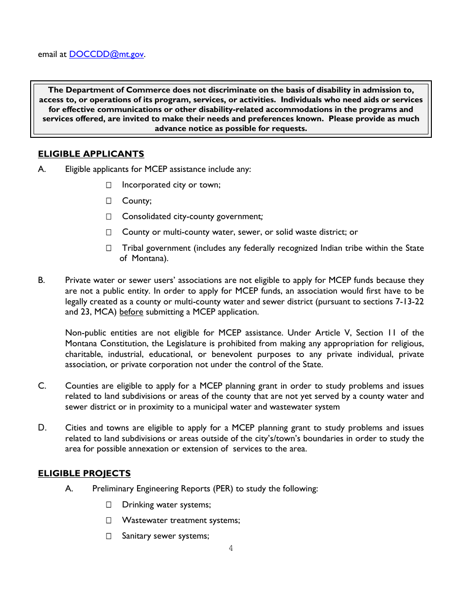 Administration Guidelines  Application for Infrastructure Planning Grants - Montana, Page 4