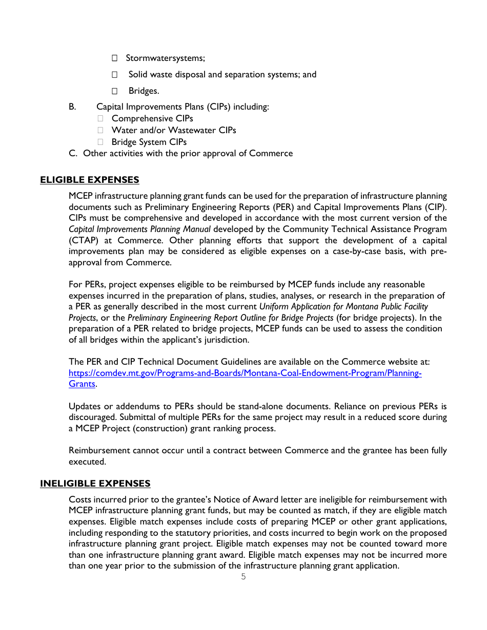 Administration Guidelines  Application for Infrastructure Planning Grants - Montana, Page 5