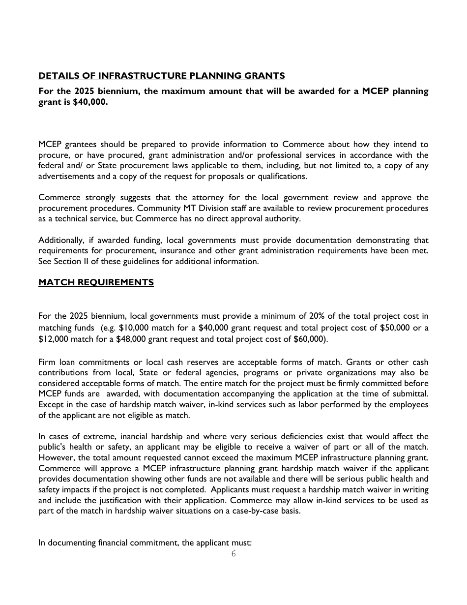 Administration Guidelines  Application for Infrastructure Planning Grants - Montana, Page 6