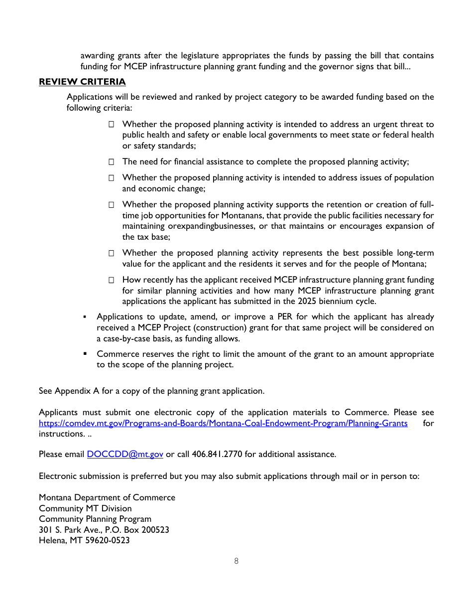 Administration Guidelines  Application for Infrastructure Planning Grants - Montana, Page 8
