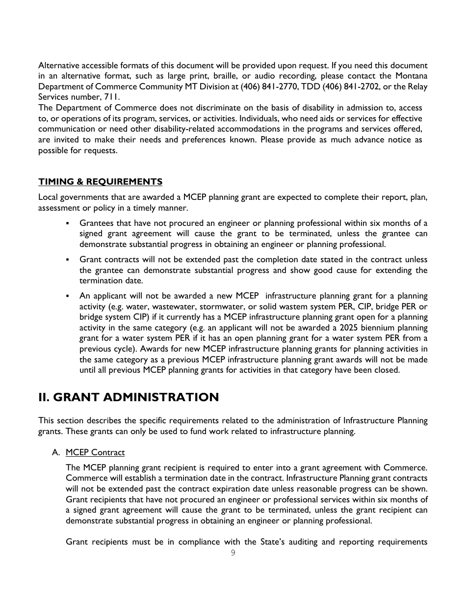 Administration Guidelines  Application for Infrastructure Planning Grants - Montana, Page 9