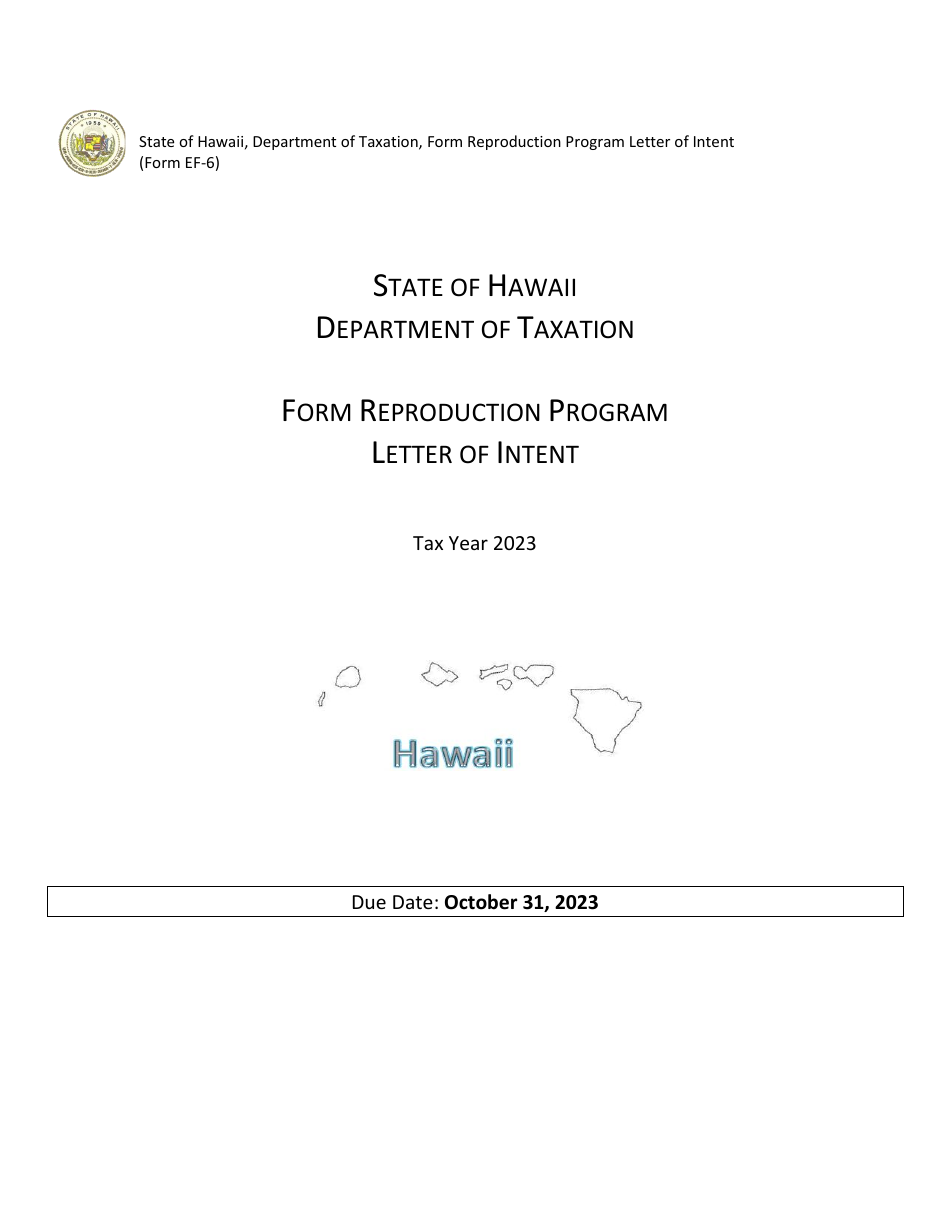 Form EF-6 Letter of Intent - Form Reproduction Program - Hawaii, Page 1