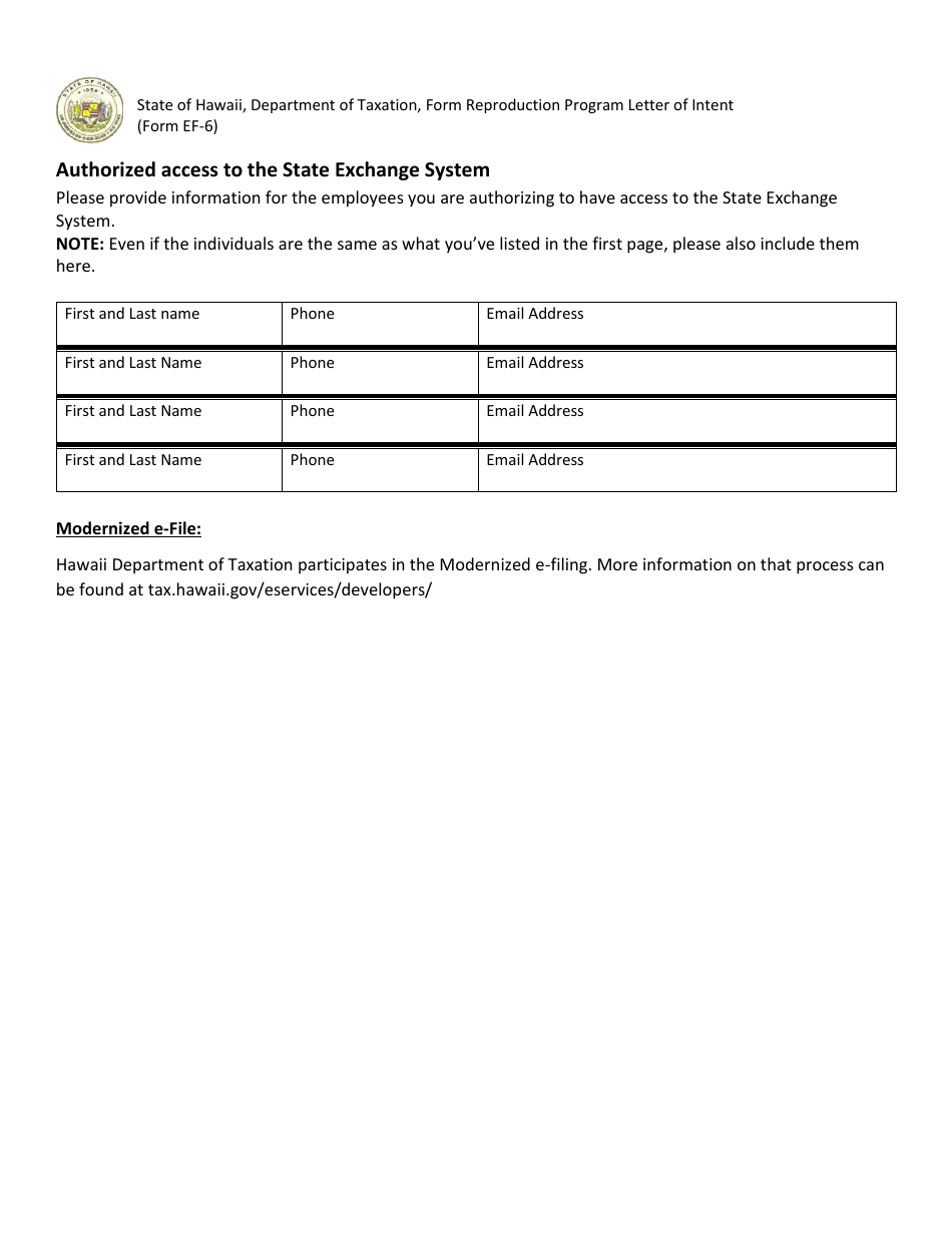 Form EF-6 Letter of Intent - Form Reproduction Program - Hawaii, Page 3