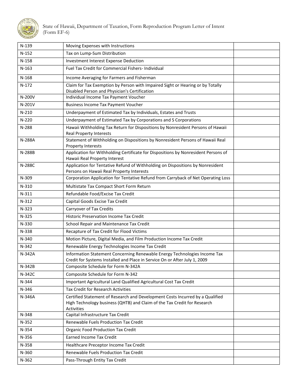 Form EF-6 Letter of Intent - Form Reproduction Program - Hawaii, Page 6