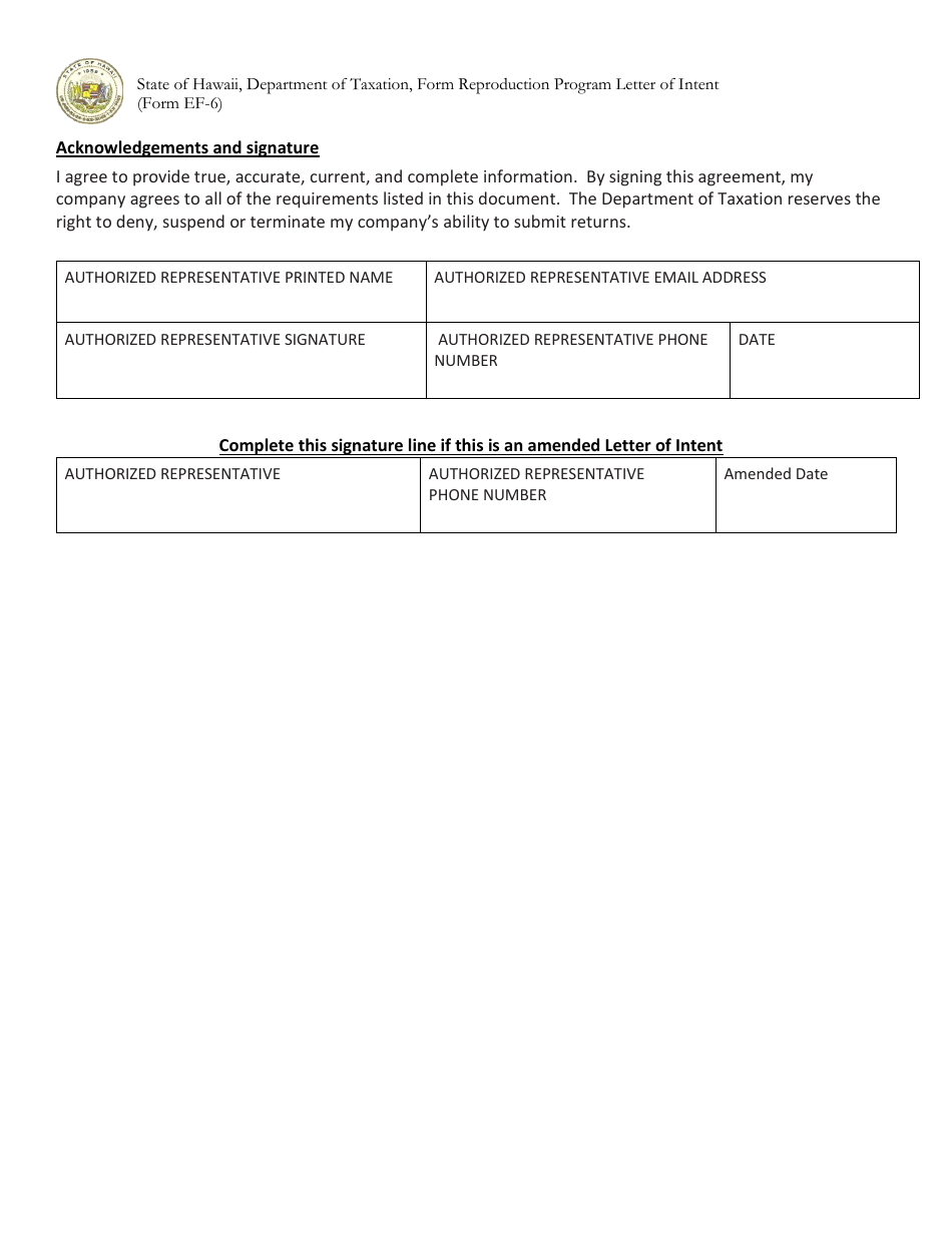 Form EF-6 Letter of Intent - Form Reproduction Program - Hawaii, Page 8