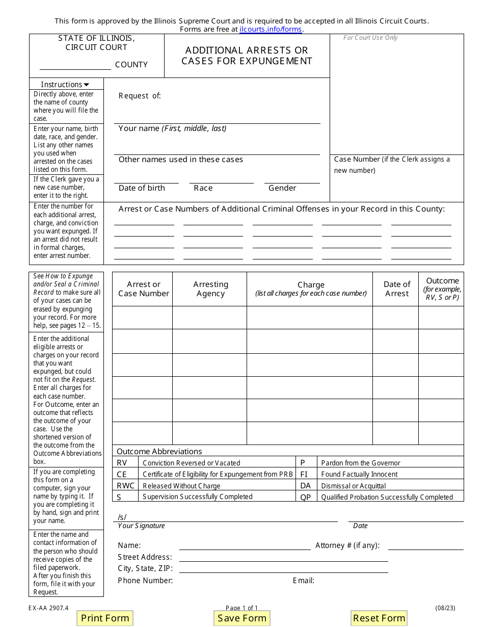 Form EX-AA2907.4 Additional Arrests or Cases for Expungement - Illinois, Page 1