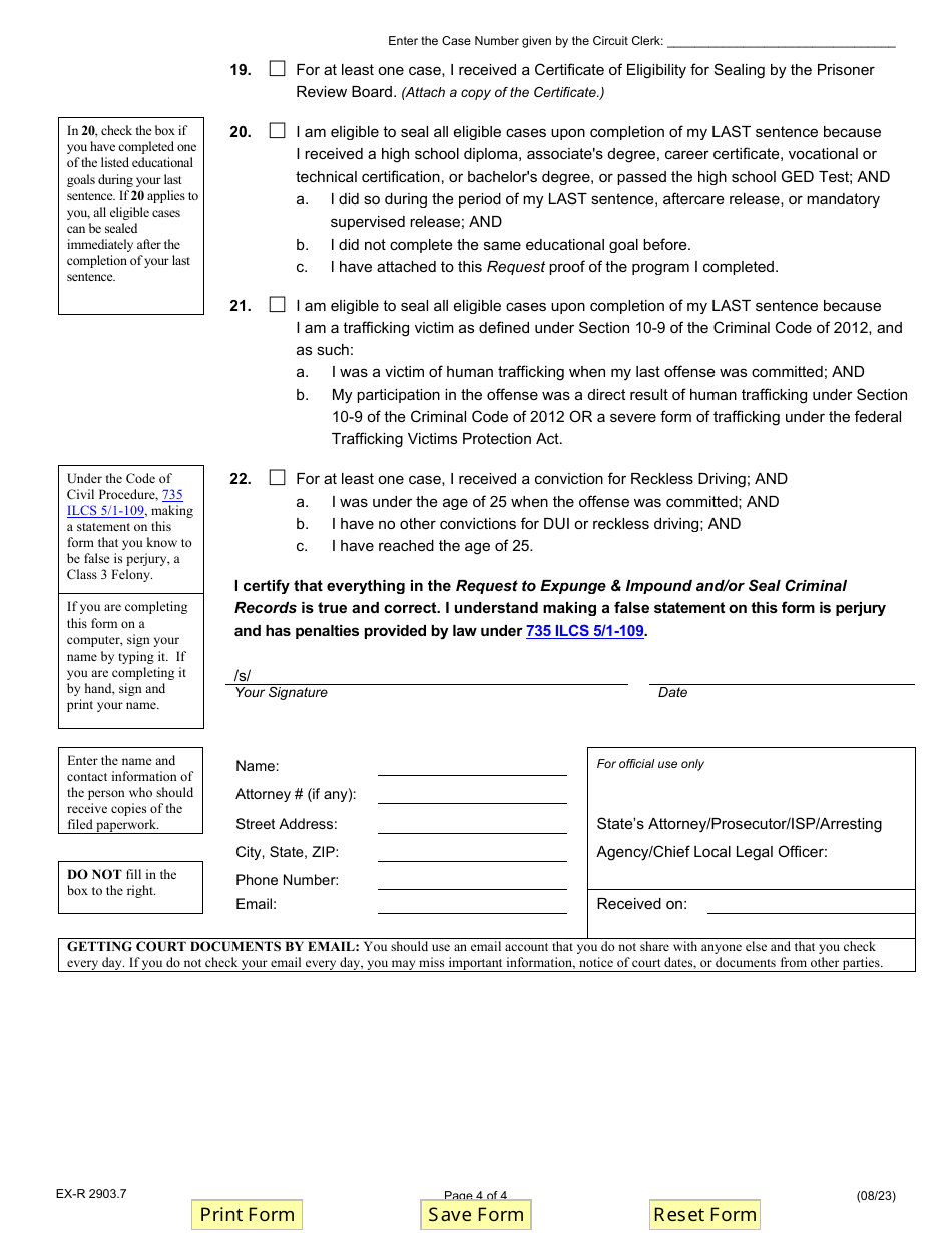 Form EX-R2903.7 Request to Expunge  Impound and / or Seal Criminal Records - Illinois, Page 4