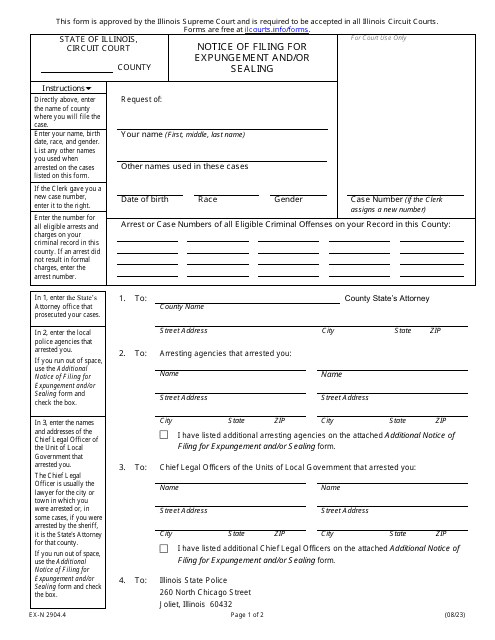 Form EX-N2904.4 Notice of Filing for Expungement and/or Sealing - Illinois