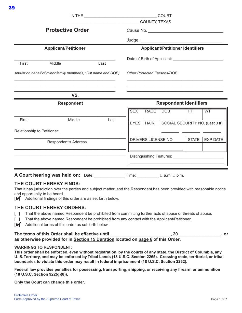 Protective Order Kit - Texas, Page 39