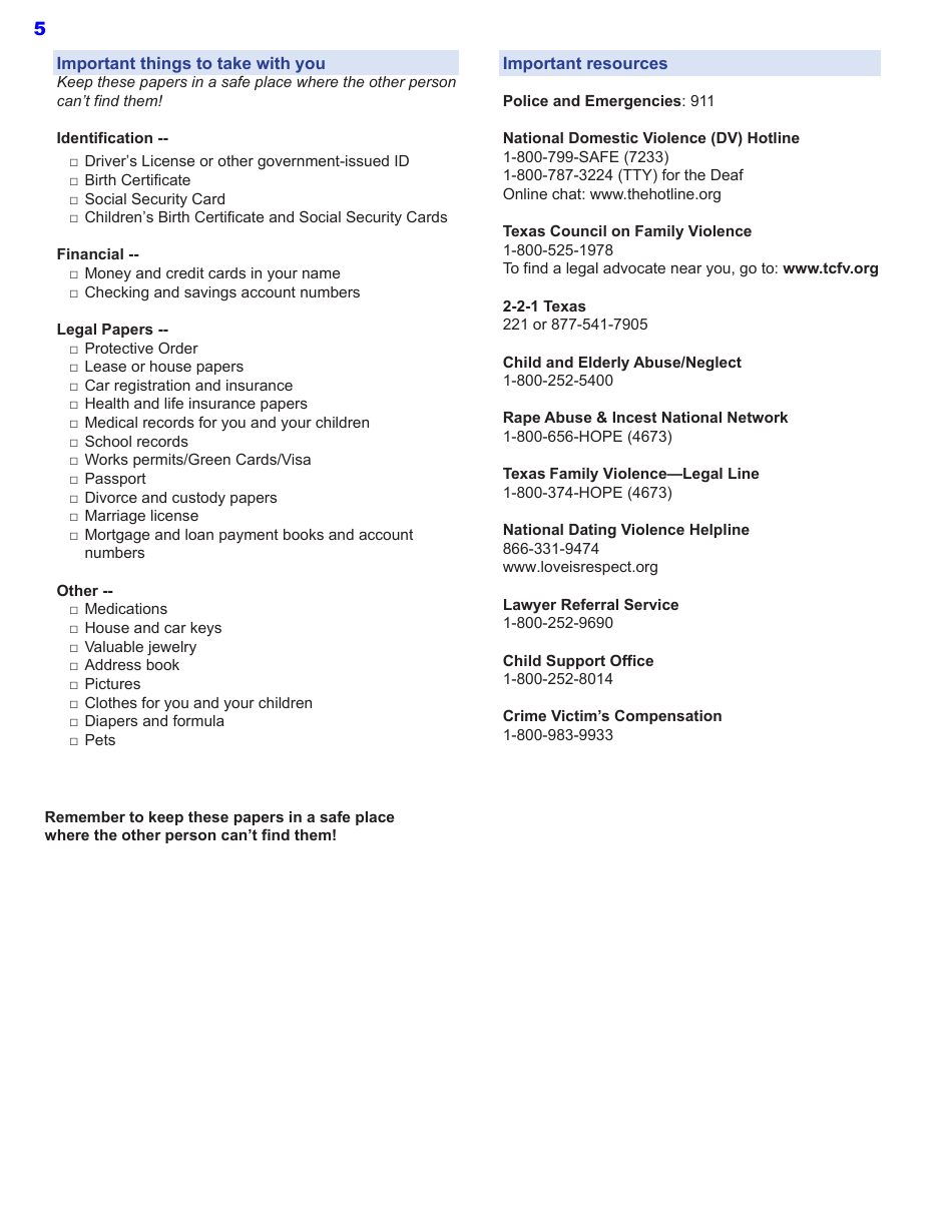 Protective Order Kit - Texas, Page 5