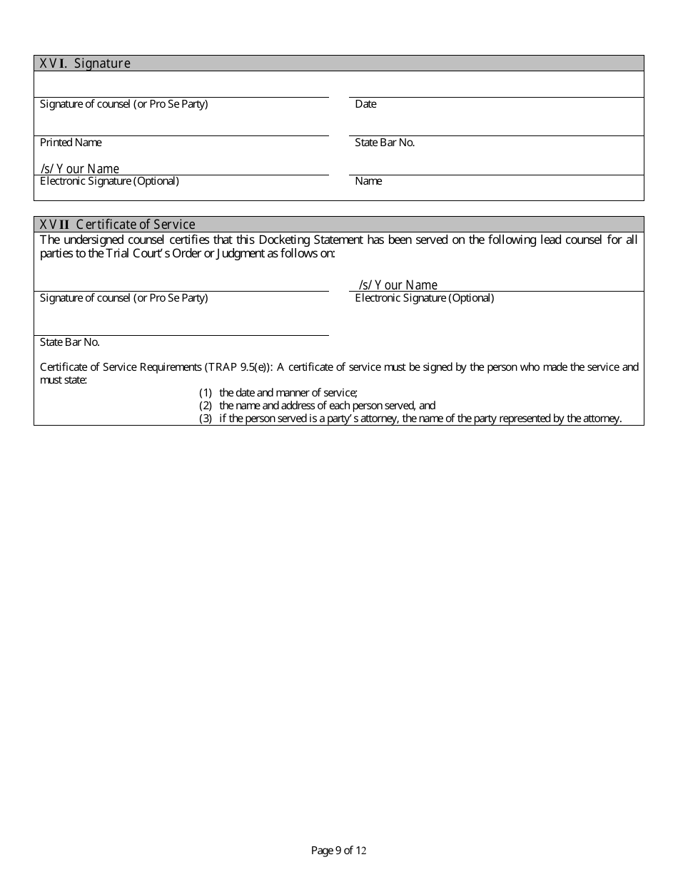 Docketing Statement (Civil) - Texas, Page 10