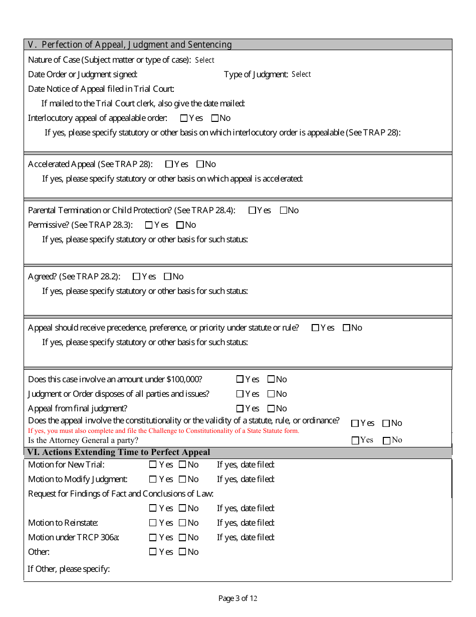 Docketing Statement (Civil) - Texas, Page 3
