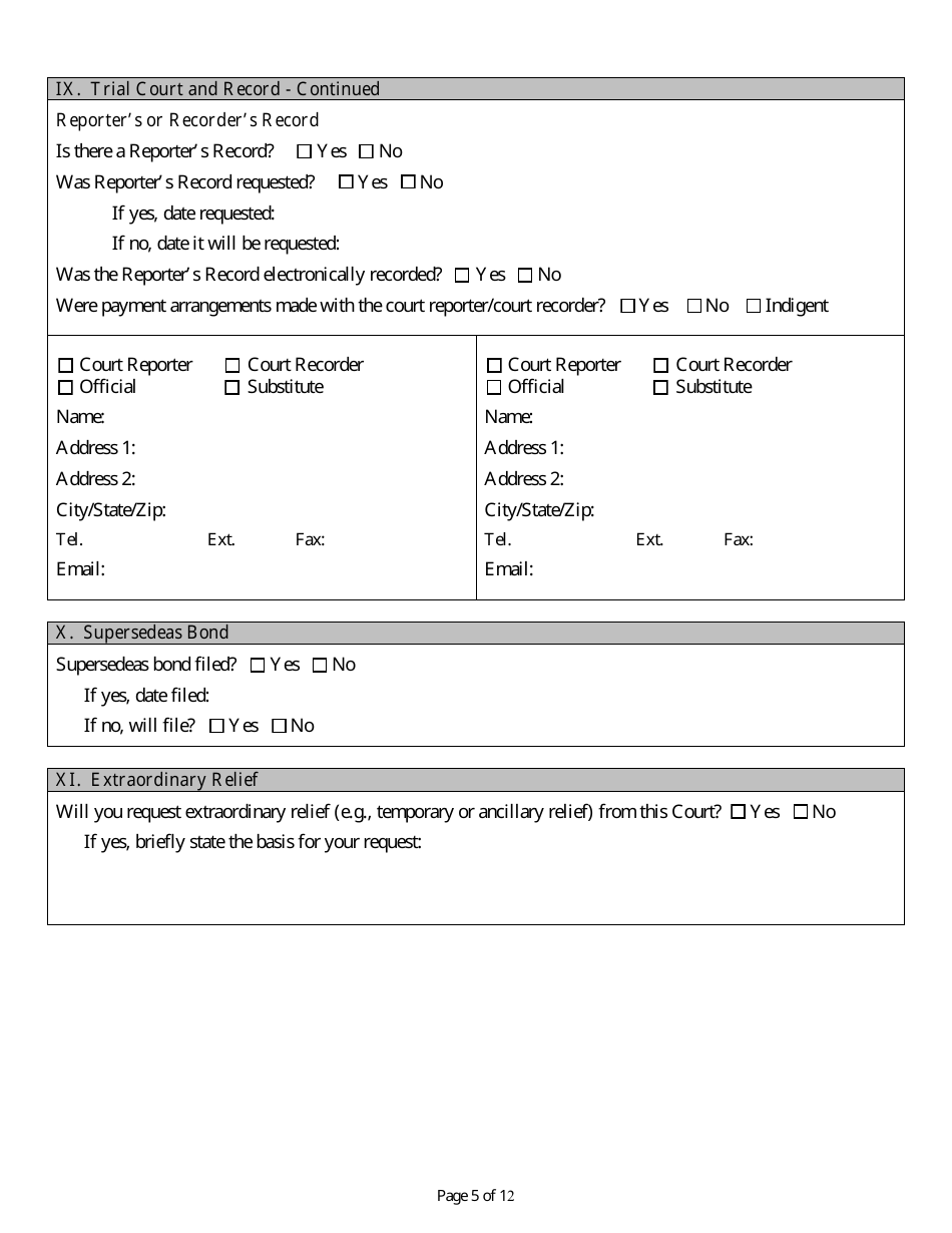 Docketing Statement (Civil) - Texas, Page 5