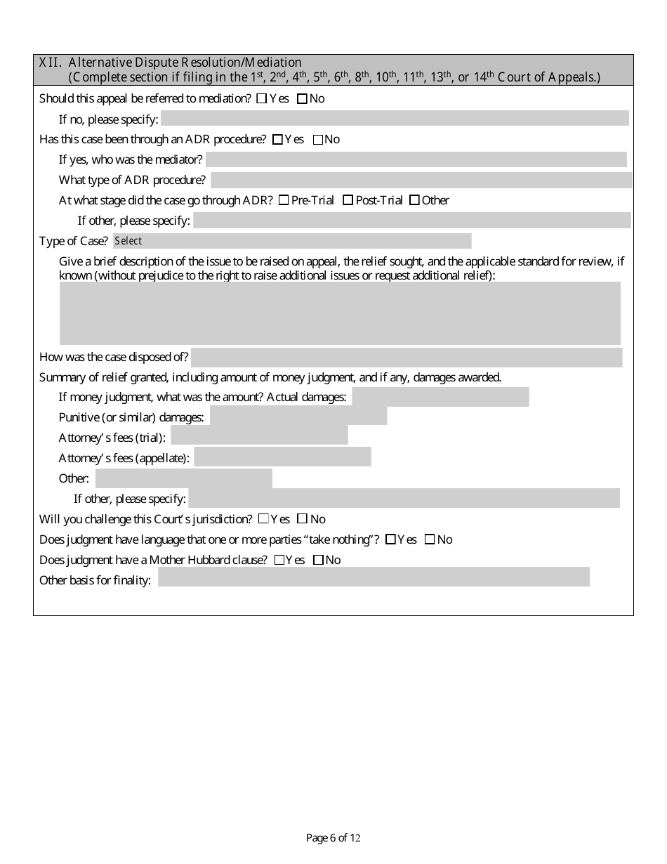 Docketing Statement (Civil) - Texas, Page 6
